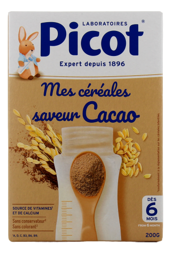 Picot Mes Céréales Mes Céréales de Picot sont des céréales instantanées formulées pour les bébés dès 6 mois, et disponibles en différentes saveurs pour contribuer à l'éveil alimentaire de votre enfant. 200g