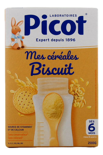 Picot Mes Céréales Mes Céréales de Picot sont des céréales instantanées formulées pour les bébés dès 6 mois, et disponibles en différentes saveurs pour contribuer à l'éveil alimentaire de votre enfant. 200g