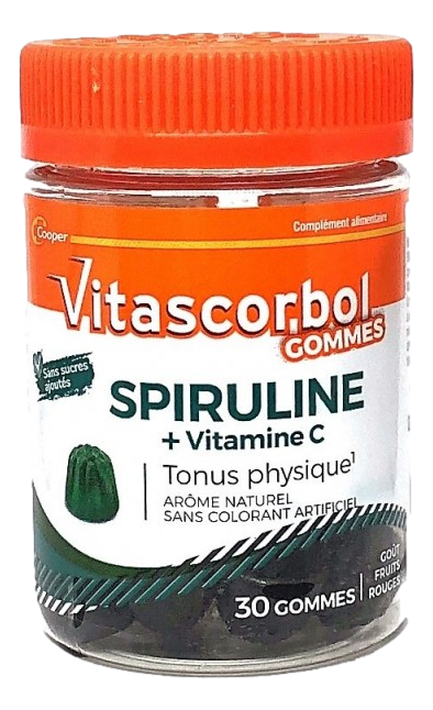 VITASCORBOLGOMMES SPIRULINE Complément alimentaire goût fruits rouges à base de vitamine C et de spiruline.